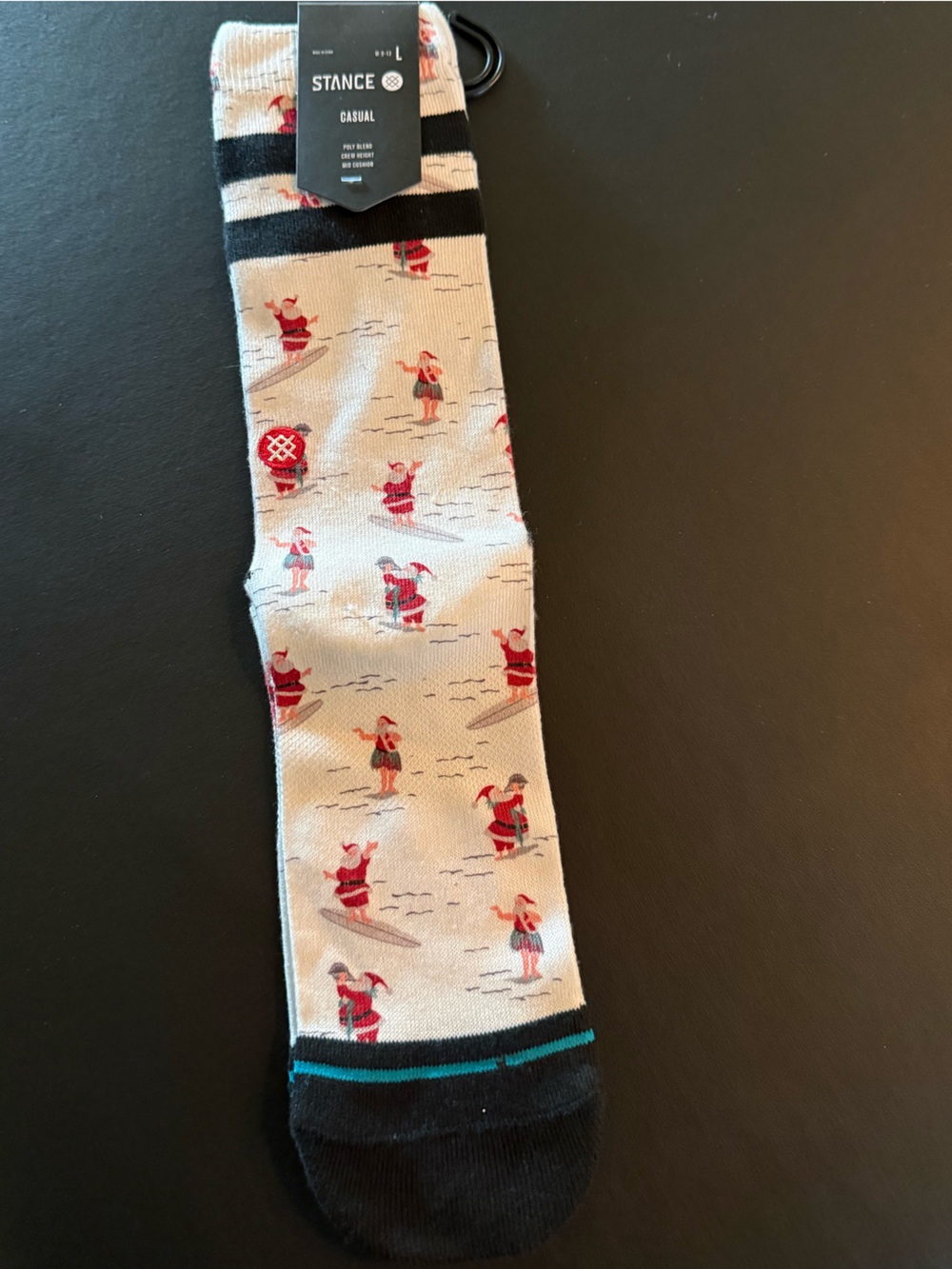 Stance Men’s Beige & Black Crew Socks with Red Santa Surf Motif